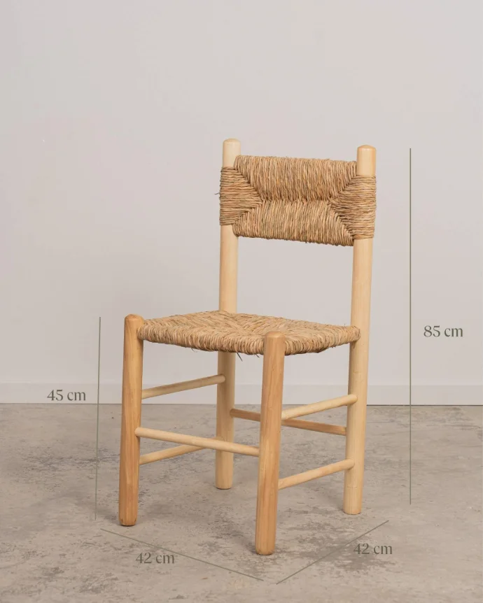 Medidas silla cantalar de madera y enea acabado barniz