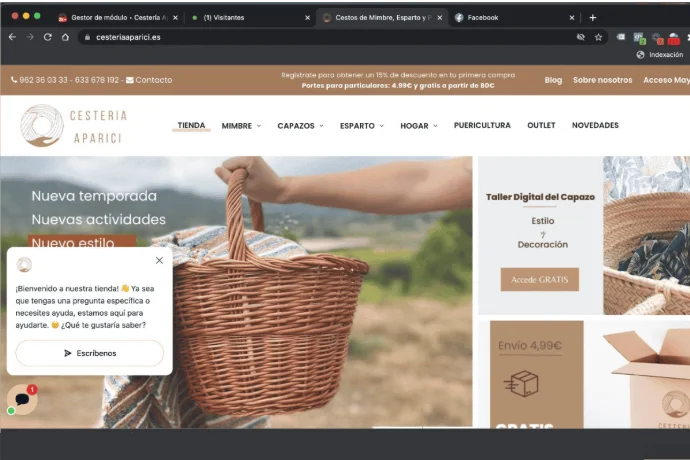 Primera tienda online de Cestería Aparici lanzada en 2014. Venta de capazos de mimbre y productos artesanales por internet