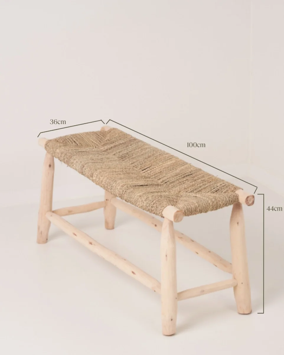 Plano comparativo con medidas de los taburetes de madera y enea de 60cm y 100cm de largo