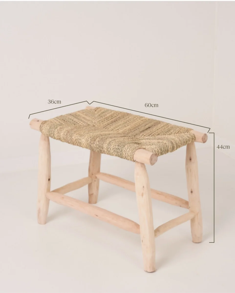Plano comparativo con medidas de los taburetes de madera y enea de 60cm y 100cm de largo