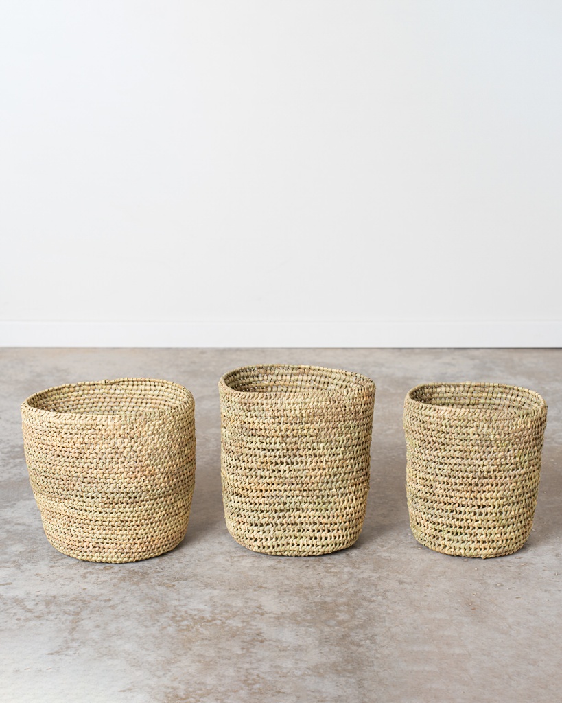 Set de tres cestas de raphia forma redonda Sassari