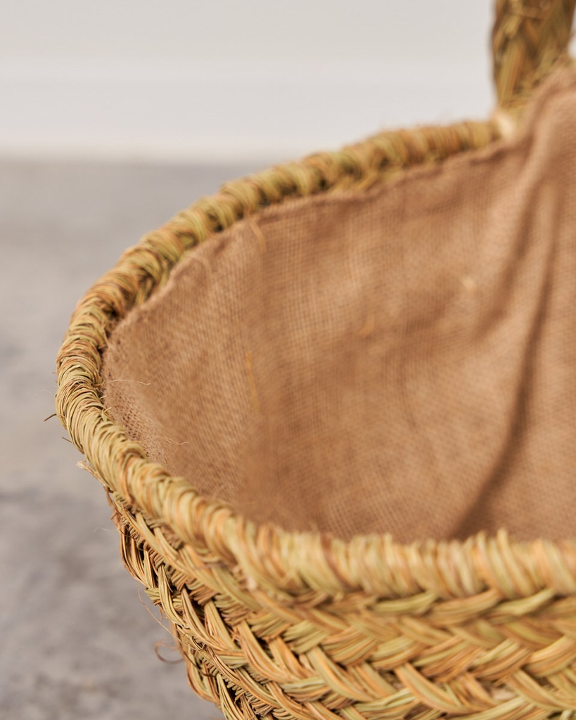 Leñero esparto oval forrado con asa transversal