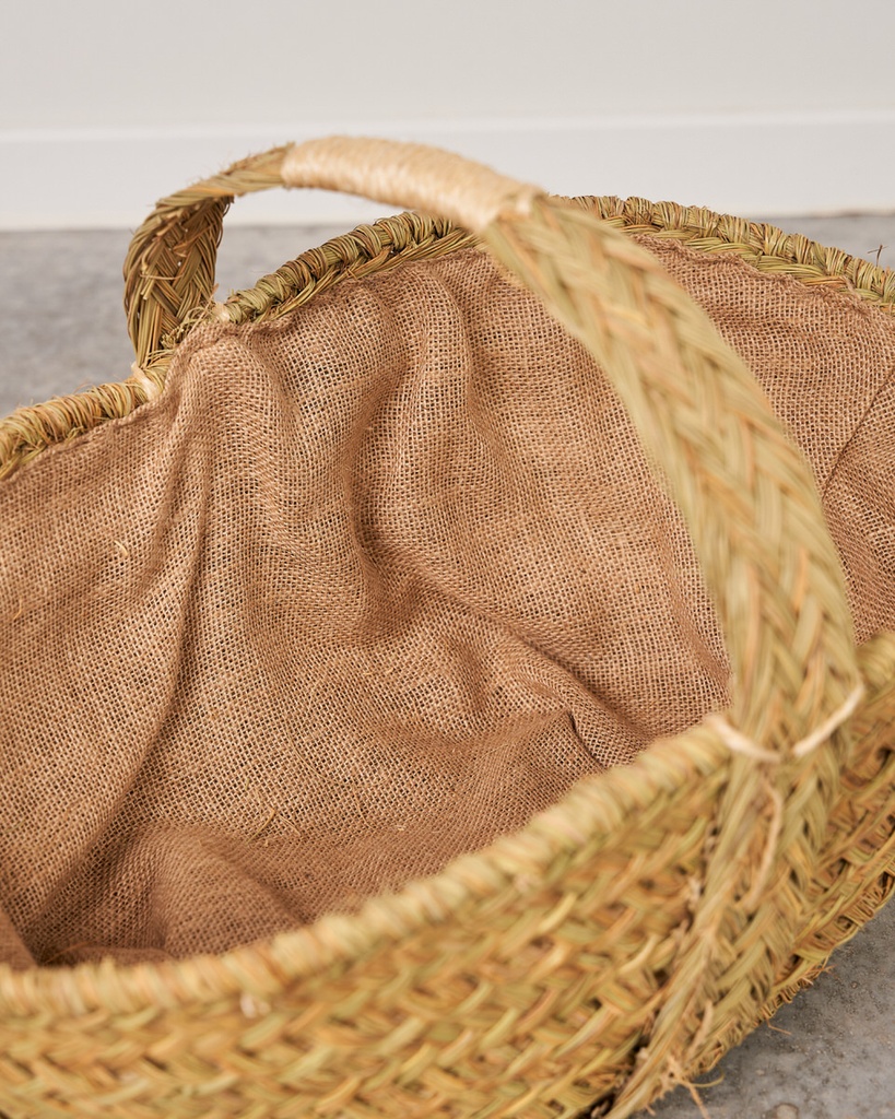 Leñero esparto oval forrado con asa transversal