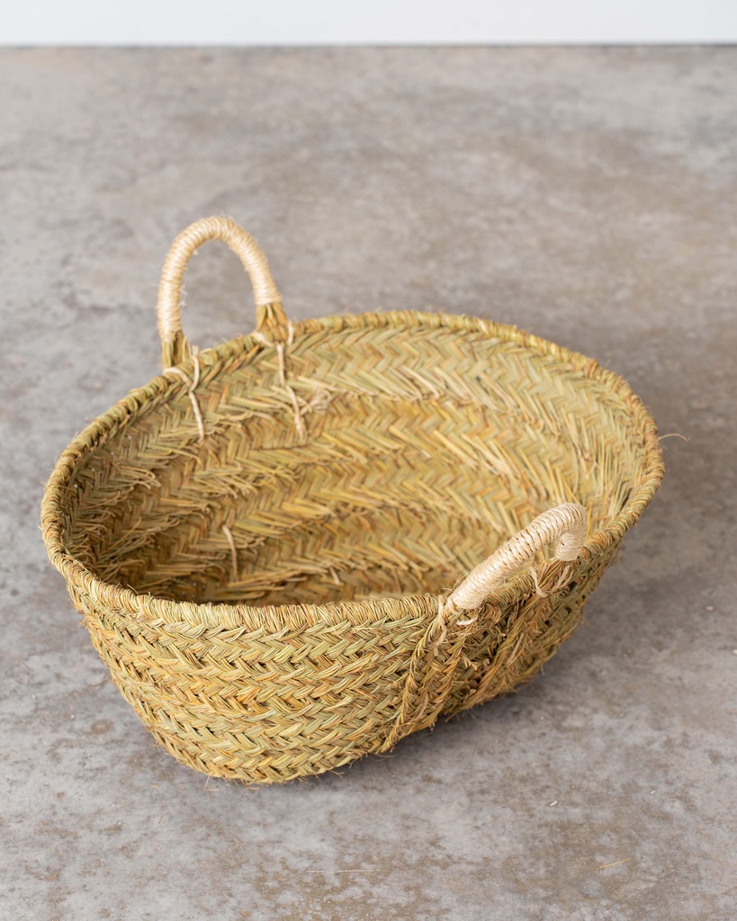 Leñero de esparto OVAL con asas de pita reforzadas
