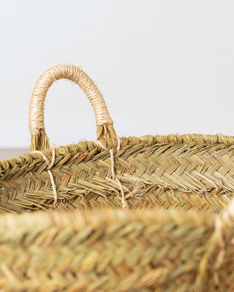 Leñero de esparto OVAL con asas de pita reforzadas