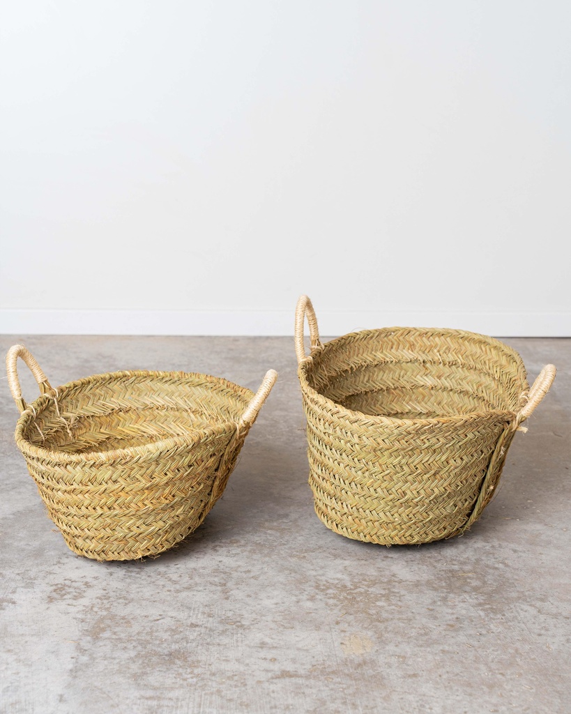 Leñero de esparto OVAL con asas de pita reforzadas