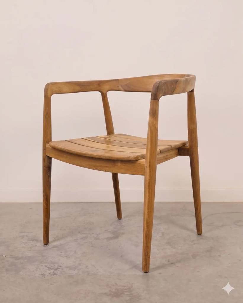 Silla Icaria de teca con asiento de madera para exterior