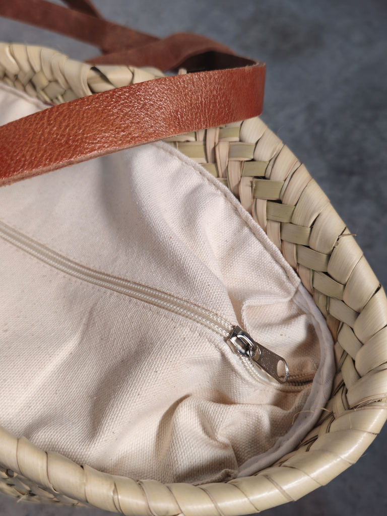 Capazo de palma Basic con cierre y asas de cuero largas