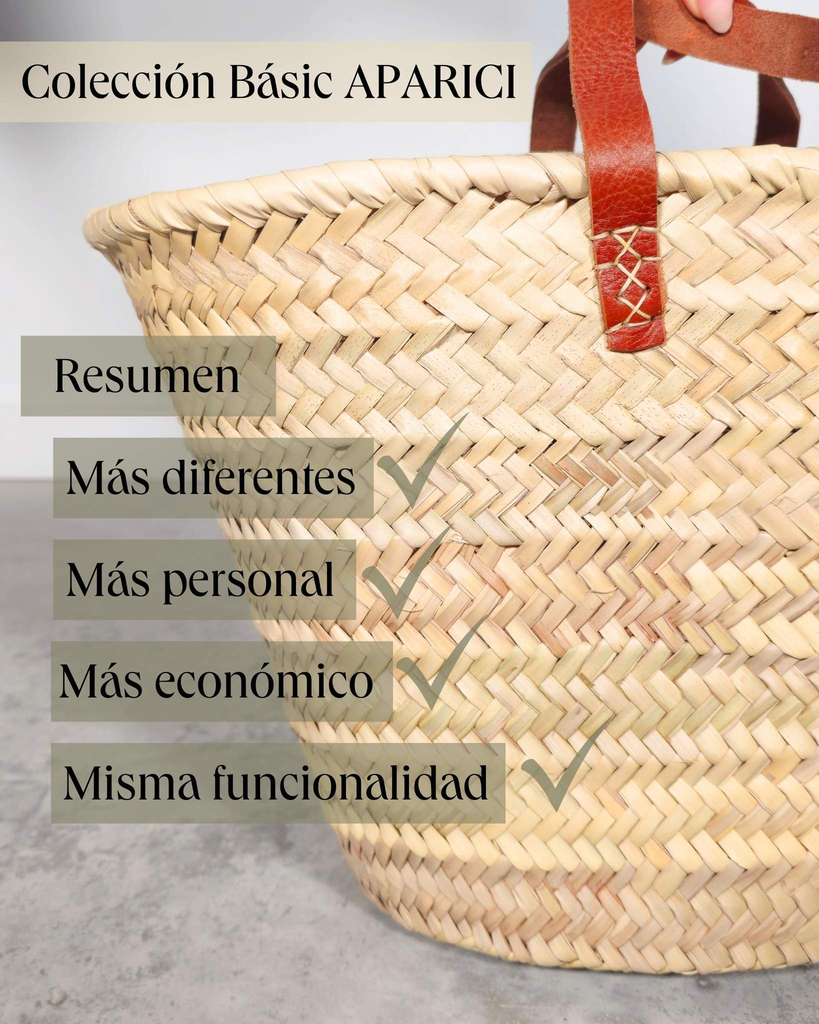 Capazo de palma Basic con cierre y asas de cuero largas