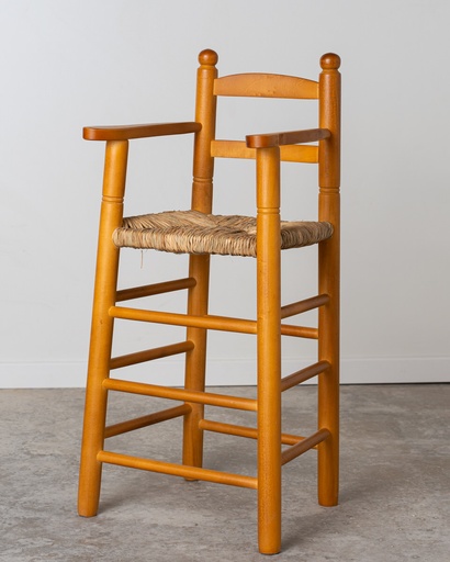 [8150M] Trona infantil de madera y enea acabado miel