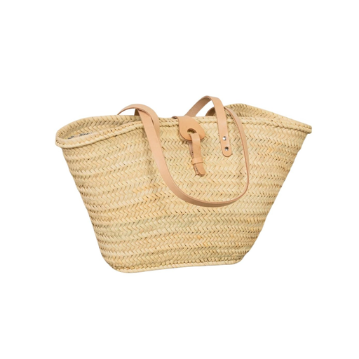 Capazo con solapa de cuero y asas bandolera beige cierre tela