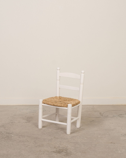 [8000-B] Silla infantil de madera y enea lacada en blanco