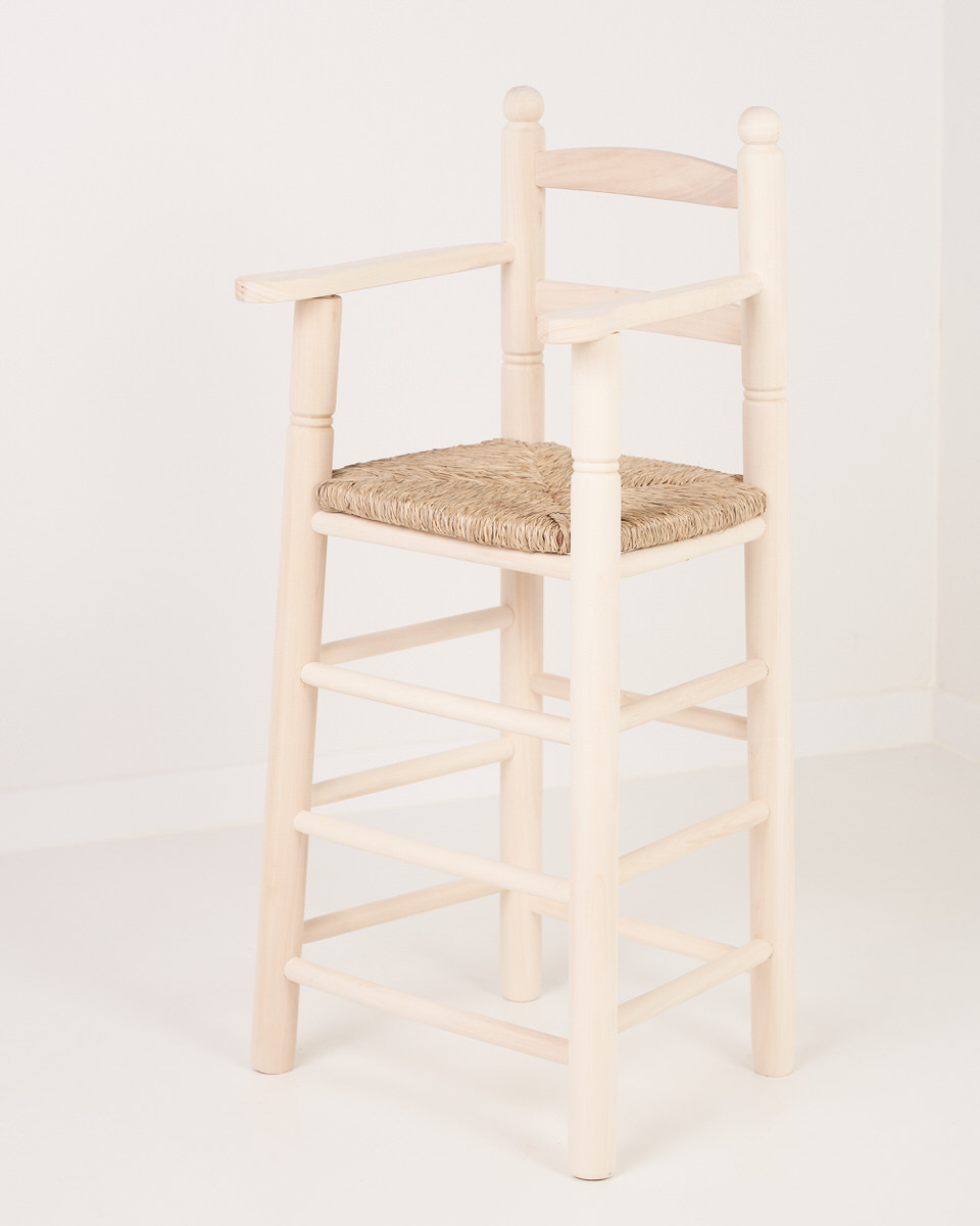 Trona infantil de madera y enea acabado natural
