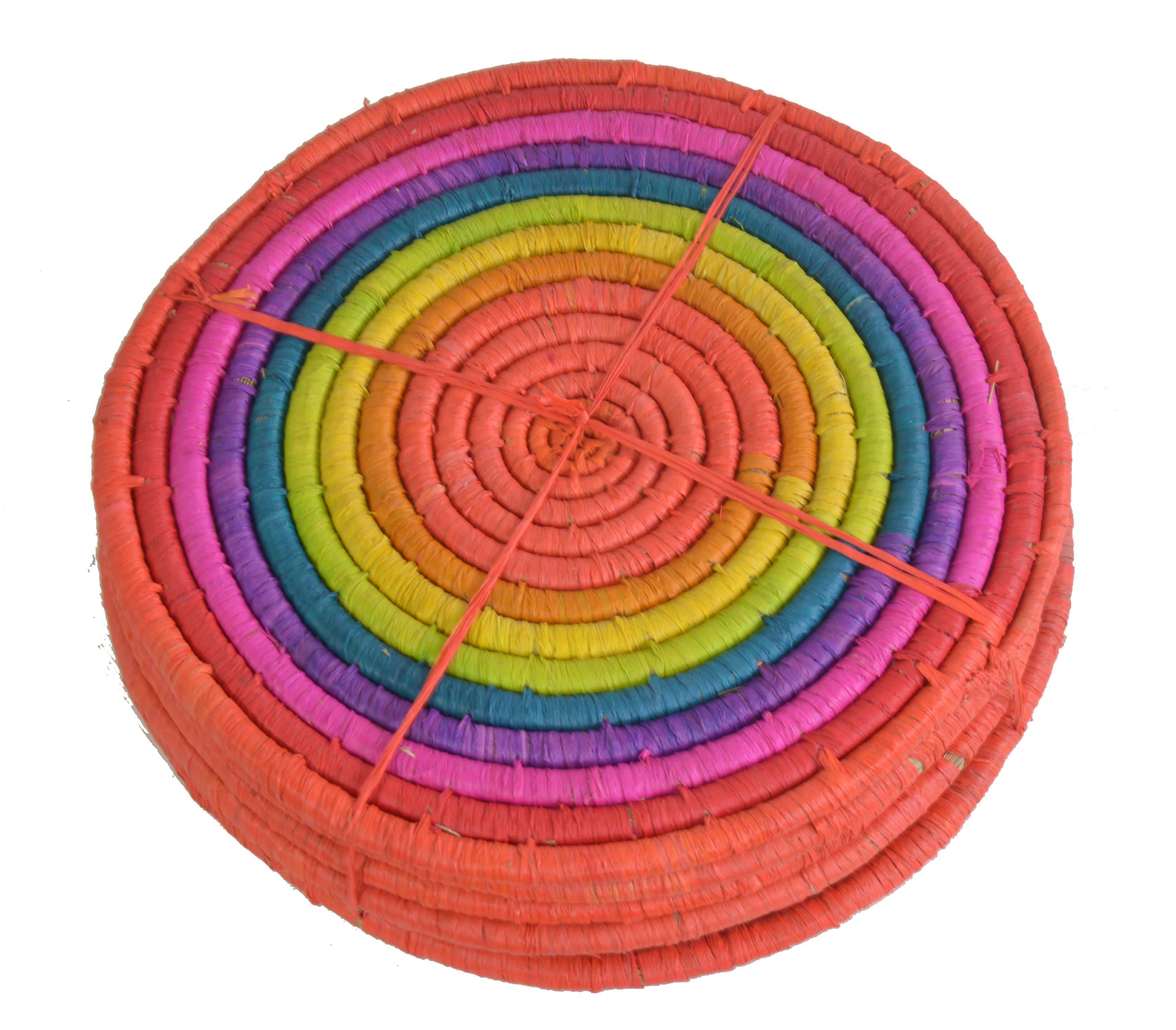 Salvamantel redondo con fibras naturales de colores. Pack 6 uds.