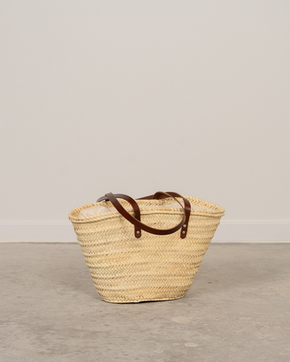 Capazo de palma asas bandolera marrón. Cierre tela en surtido de colores