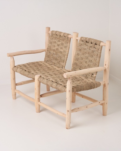 [8212] Sillón doble de madera de eucalipto Manacor