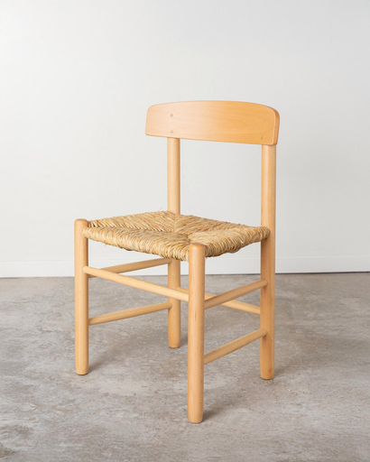 [8162-B] Silla de madera de haya y enea Lea acabado barniz