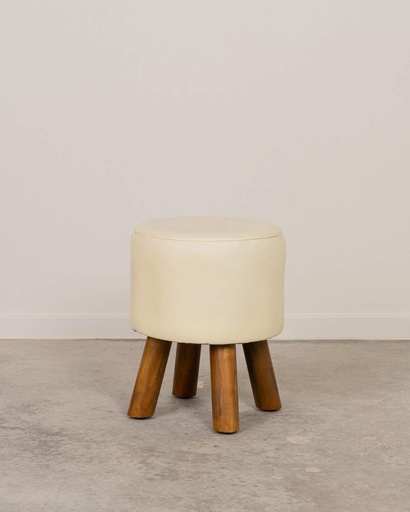 [8164] Taburete teca minimalista blanco