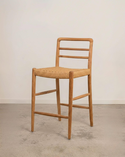 Taburete De Bar Winsome Carter, Madera Maciza De Teca, Asiento Ancho, Con Reposapiés, Requiere Montaje