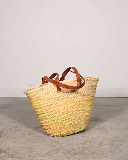 Capazo de palma Basic con cierre y asas de cuero largas